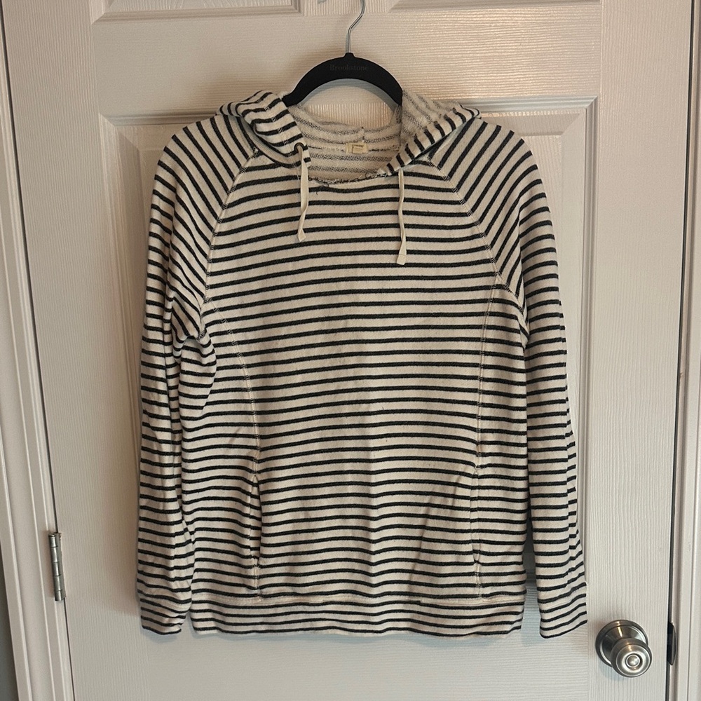 J. Crew Black and White Striped Terry Sweatshirt